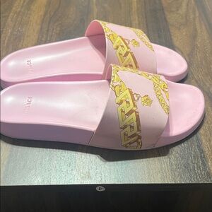 Versace Pink Slides with Gold Chain Accent women’s size 39